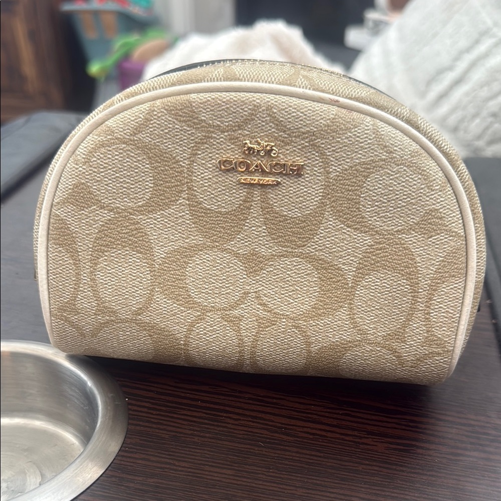 Coach Beige Monogram Cosmetic Bag